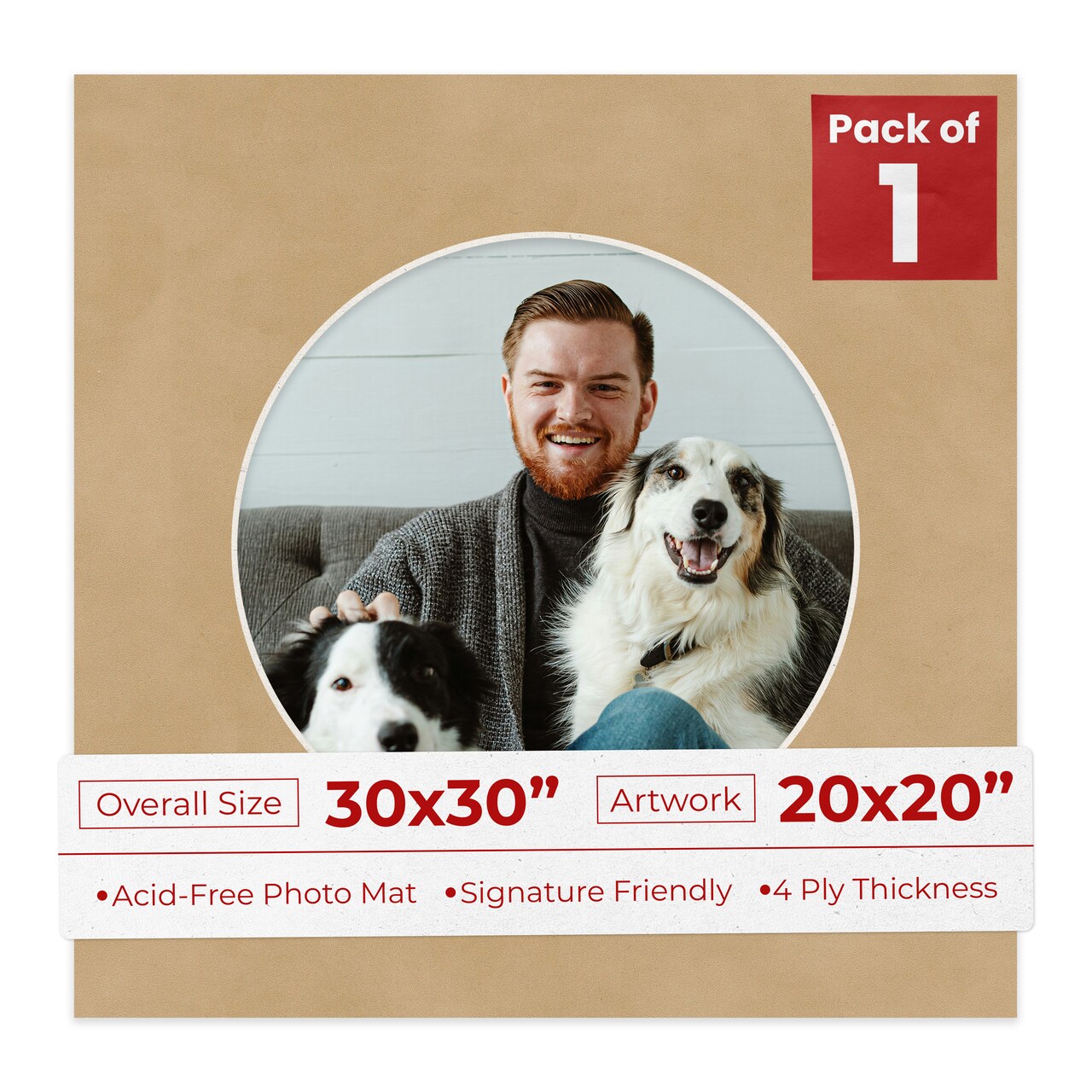 Beige Suede Mat Board for 30x30 Frames - Circle Opening for 20x20 Photos